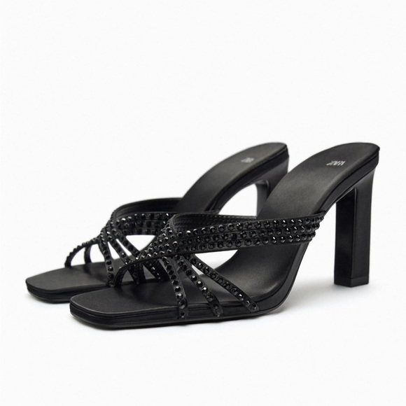 Zara NWT satin effect rhinestone heeled sandals - Picture 2 of 7